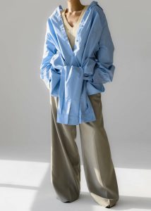 Tops Blue The Frankie Shop Women Birkholm Double Sleeve Tie Shirt - Blue - Image 3