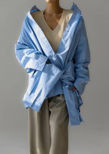 Tops Blue The Frankie Shop Women Birkholm Double Sleeve Tie Shirt - Blue - Image 4