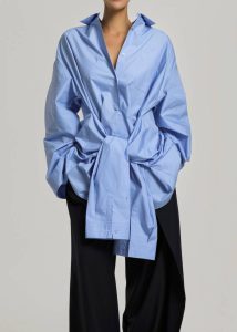 Tops Blue The Frankie Shop Women Birkholm Double Sleeve Tie Shirt - Blue - Image 5
