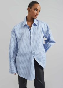 Tops Blue The Frankie Shop Women Cyrus Button Up Shirt - Blue/White Stripe - Image 2