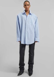 Tops Blue The Frankie Shop Women Cyrus Button Up Shirt - Blue/White Stripe - Image 3