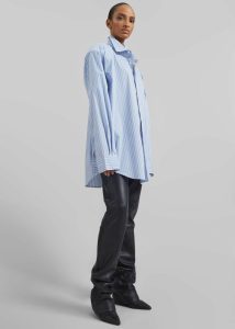Tops Blue The Frankie Shop Women Cyrus Button Up Shirt - Blue/White Stripe - Image 4