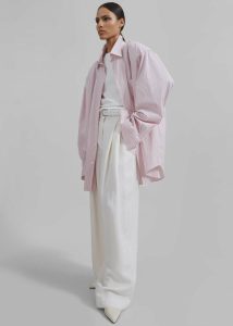 Tops Cyrus Button Up Shirt - Pink/White Stripe The Frankie Shop Women Pink - Image 2
