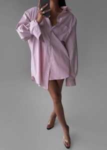 Tops Cyrus Button Up Shirt - Pink/White Stripe The Frankie Shop Women Pink - Image 3