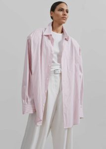 Tops Cyrus Button Up Shirt - Pink/White Stripe The Frankie Shop Women Pink - Image 4
