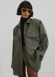 Tops Green The Frankie Shop Women Prilly Oversized Shirt - Khaki - Image 2