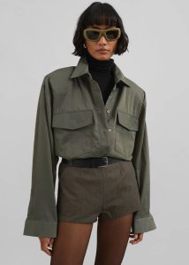 Tops Green The Frankie Shop Women Prilly Oversized Shirt - Khaki - Image 3