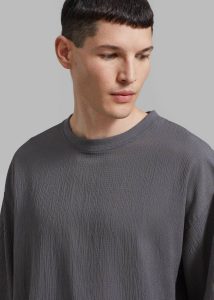 Tops Grey Men The Frankie Shop Eliott Crinkle Tee - Charcoal - Image 3