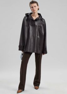 Tops Kevin Leather Hooded Overshirt - Brown Women Brown The Frankie Shop