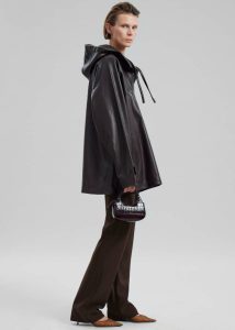 Tops Kevin Leather Hooded Overshirt - Brown Women Brown The Frankie Shop - Image 4