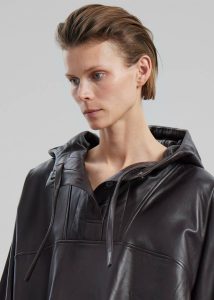 Tops Kevin Leather Hooded Overshirt - Brown Women Brown The Frankie Shop - Image 5