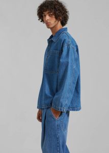 Tops Men The Frankie Shop Ray Popover Denim Shirt - Medium Wash Blue - Image 2