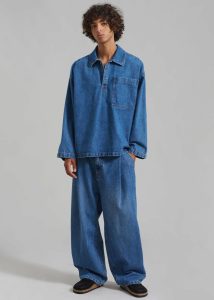 Tops Men The Frankie Shop Ray Popover Denim Shirt - Medium Wash Blue