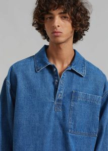 Tops Men The Frankie Shop Ray Popover Denim Shirt - Medium Wash Blue - Image 3