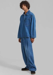 Tops Men The Frankie Shop Ray Popover Denim Shirt - Medium Wash Blue - Image 5