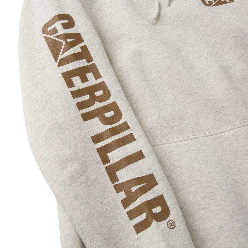 Tops & Outerwear Cat Men Men's Trademark Banner Hoodie Cream Heather - Image 4