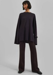 Tops Purple Women The Frankie Shop Rio Oversized Sleeve Tee - Dark Plum