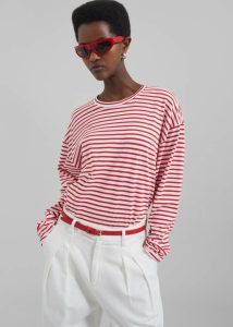 Tops Salome Long Sleeve Tee - White/Red Stripe Women The Frankie Shop Red - Image 4