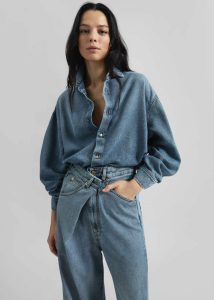 Tops The Frankie Shop Darkpark Keanu Denim Rouched Shirt - San Fran Blue Women Blue - Image 2