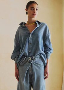 Tops The Frankie Shop Darkpark Keanu Denim Rouched Shirt - San Fran Blue Women Blue