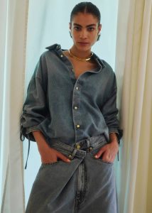 Tops The Frankie Shop Darkpark Keanu Denim Rouched Shirt - San Fran Blue Women Blue - Image 3