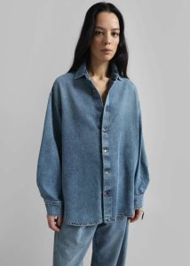 Tops The Frankie Shop Darkpark Keanu Denim Rouched Shirt - San Fran Blue Women Blue - Image 4