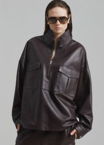 Tops The Frankie Shop Kevin Leather Half Zip Shirt - Brown Brown Men - Image 3