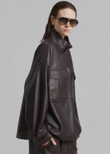 Tops The Frankie Shop Kevin Leather Half Zip Shirt - Brown Brown Men - Image 4