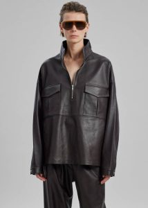Tops The Frankie Shop Kevin Leather Half Zip Shirt - Brown Brown Men - Image 5