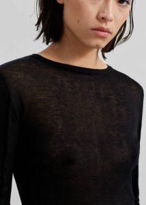 Tops The Frankie Shop Women Black Mesa Sheer Long Sleeve Tee - Black - Image 2