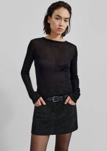 Tops The Frankie Shop Women Black Mesa Sheer Long Sleeve Tee - Black