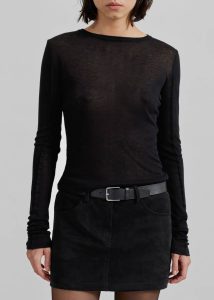 Tops The Frankie Shop Women Black Mesa Sheer Long Sleeve Tee - Black - Image 5