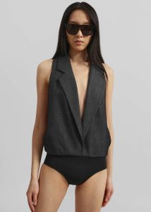 Tops The Frankie Shop Women Grey Christopher Esber Facile Tailored Twill Bodysuit - Speckled Black