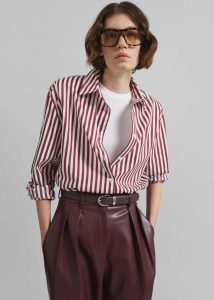 Tops The Frankie Shop Women Multi Peri Striped Poplin Shirt - Burgundy/White - Image 2