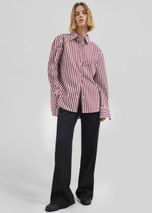 Tops The Frankie Shop Women Multi Peri Striped Poplin Shirt - Burgundy/White