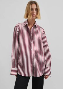 Tops The Frankie Shop Women Multi Peri Striped Poplin Shirt - Burgundy/White - Image 3