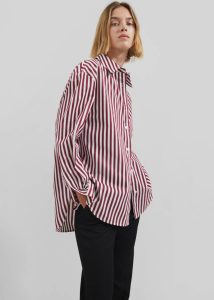 Tops The Frankie Shop Women Multi Peri Striped Poplin Shirt - Burgundy/White - Image 5