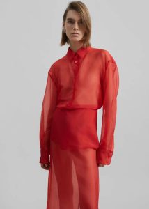 Tops The Frankie Shop Women Peri Sheer Shirt - Red Red - Image 2