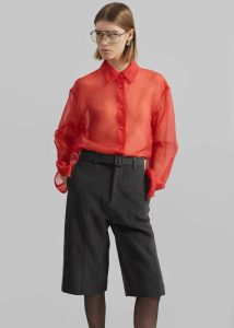 Tops The Frankie Shop Women Peri Sheer Shirt - Red Red - Image 3