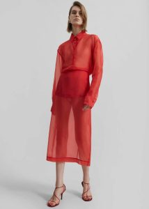Tops The Frankie Shop Women Peri Sheer Shirt - Red Red - Image 5