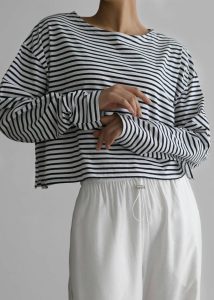 Tops White Neha Cropped Top - Navy Stripe The Frankie Shop Women - Image 3