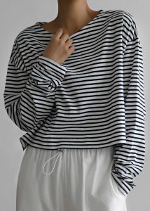 Tops White Neha Cropped Top - Navy Stripe The Frankie Shop Women - Image 5