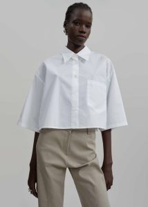 Tops White Women The Frankie Shop Odem Cropped Shirt - White - Image 2
