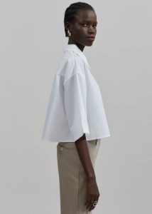 Tops White Women The Frankie Shop Odem Cropped Shirt - White - Image 4