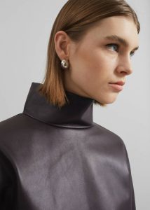 Tops Women Purple The Frankie Shop Shiloh Leather Mock Neck Top - Dark Plum - Image 2