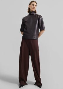 Tops Women Purple The Frankie Shop Shiloh Leather Mock Neck Top - Dark Plum