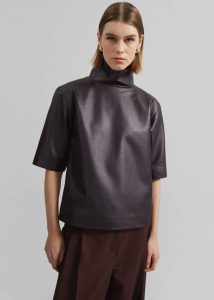 Tops Women Purple The Frankie Shop Shiloh Leather Mock Neck Top - Dark Plum - Image 3