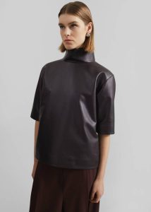 Tops Women Purple The Frankie Shop Shiloh Leather Mock Neck Top - Dark Plum - Image 4