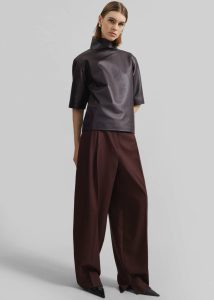 Tops Women Purple The Frankie Shop Shiloh Leather Mock Neck Top - Dark Plum - Image 5