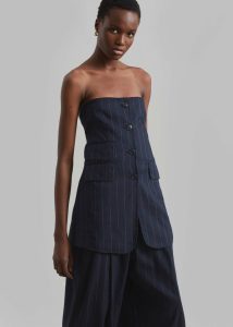 Tops Women Sunny Strapless Vest - Navy/Beige Pinstripe The Frankie Shop Blue